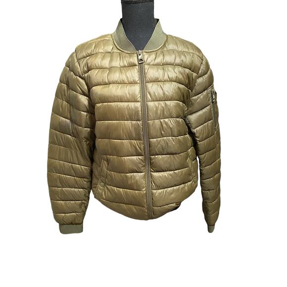 GUESS Men's Light Weight Long Sleeve Elastic Cuffs Bomber Puffer Olive Jacket S - Picture 1 of 8